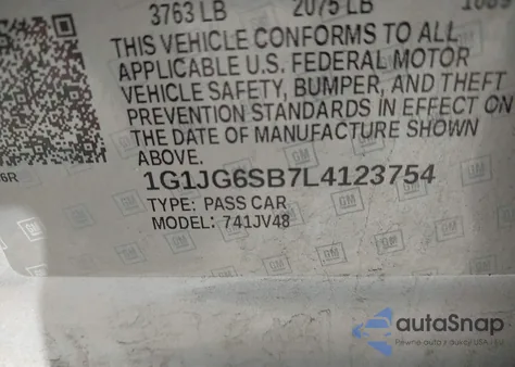 2020 Chevrolet Sonic Fwd 1Fl 5-Door z USA, uszkodzony, nr VIN 1G1JG6SB7L4123754